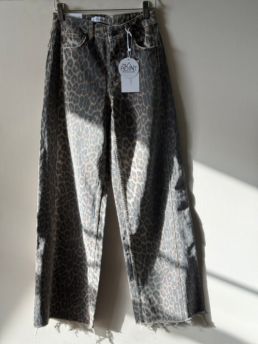 Flying Monkey - 32" Inseam Wide Leg High-rise Leopard Print Jeans