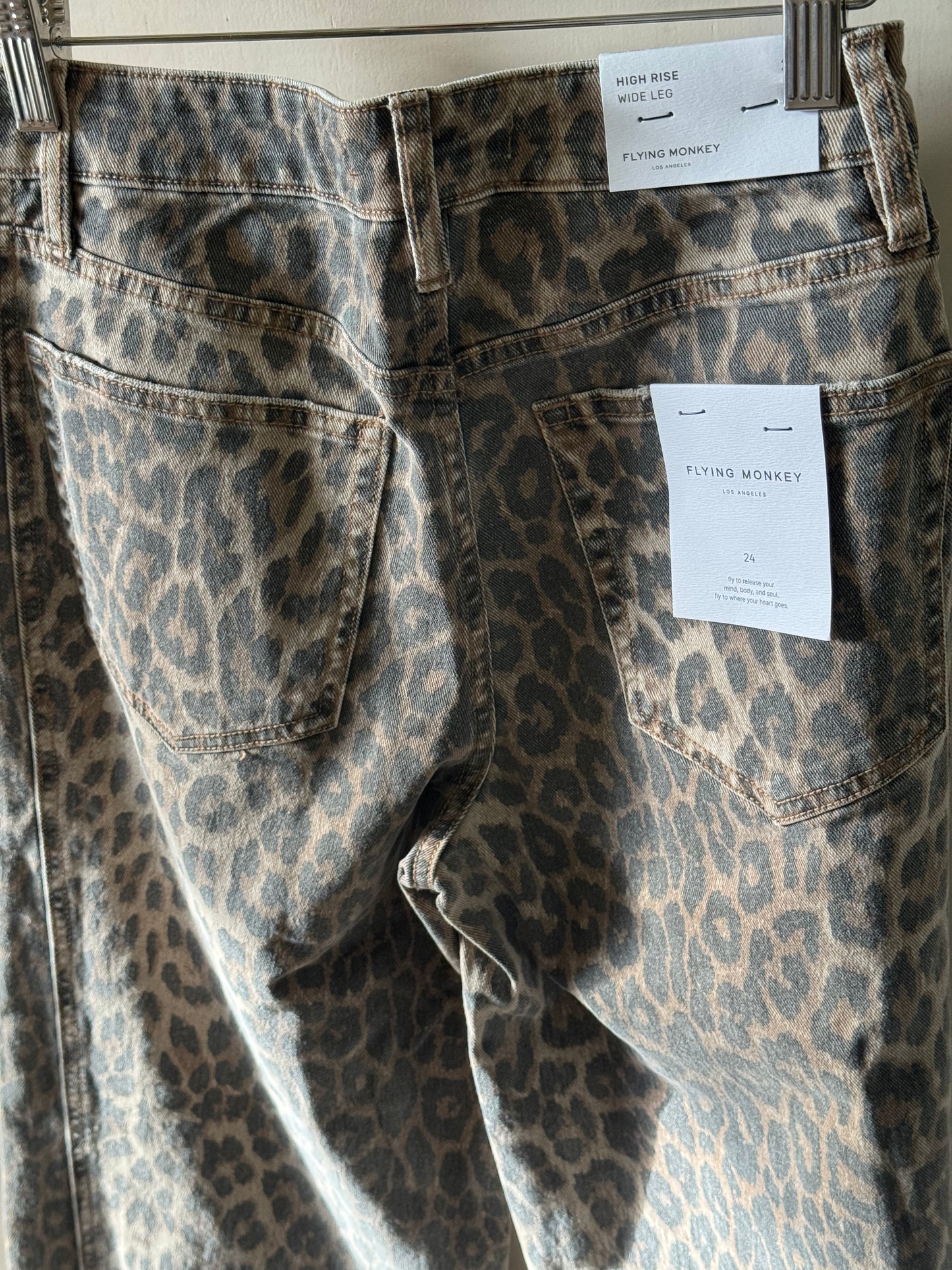 Flying Monkey - 32" Inseam Wide Leg High-rise Leopard Print Jeans