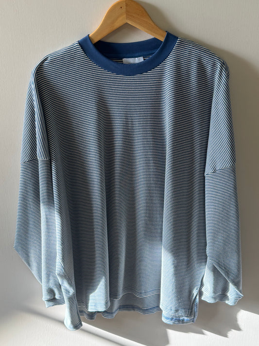 Things Between - Oversized Blue/White Striped Ribbed Long Sleeve Top