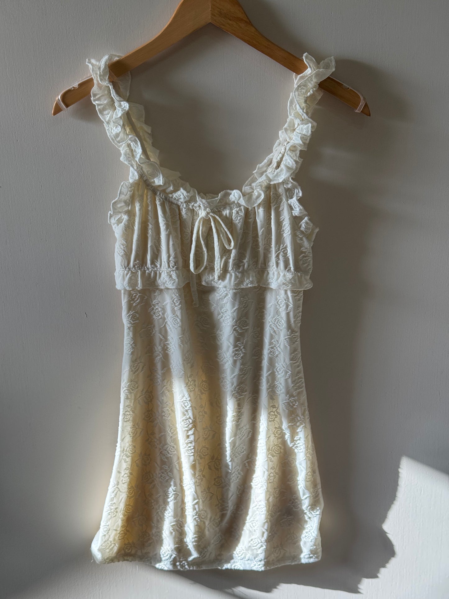 Le Lis - Cream Babydoll Style Shirred Lace Mini Dress