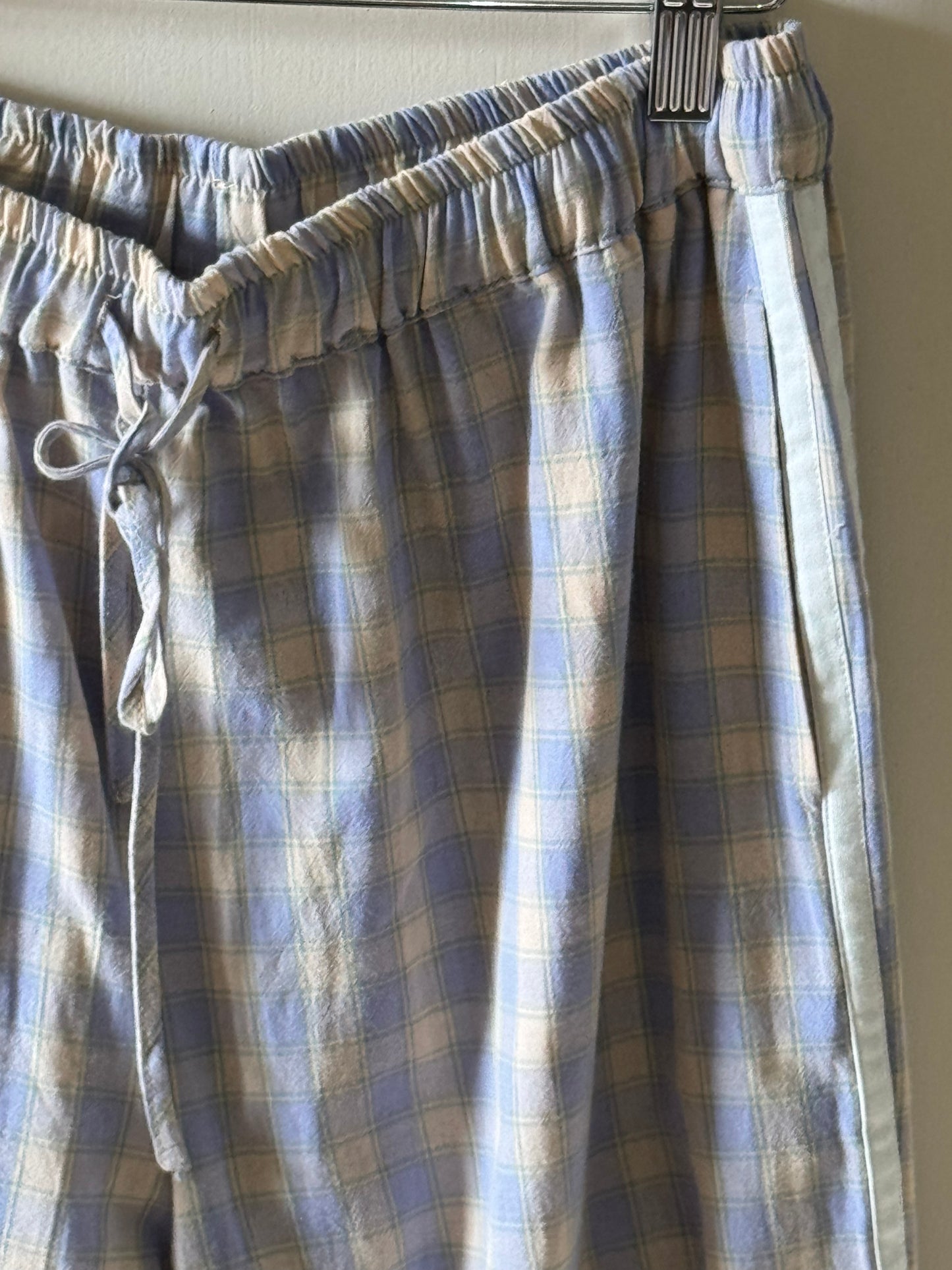 Wishlist - Blue/Taupe Woven Plaid Wide Leg Pants w/ Drawstring