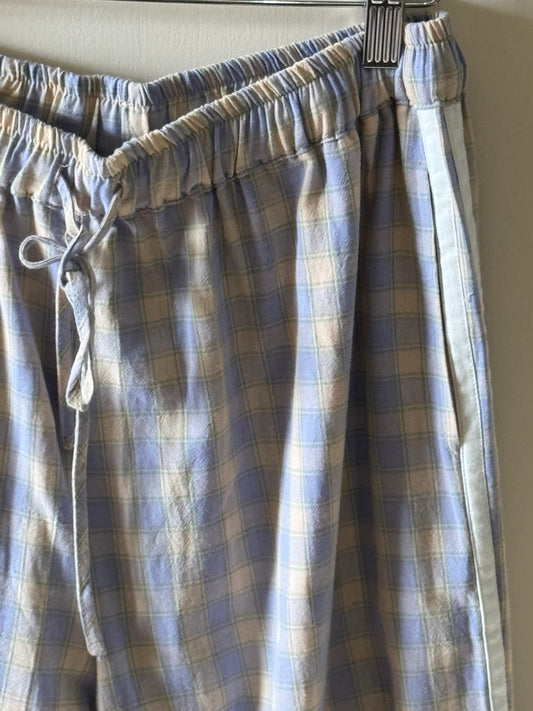 Wishlist - Blue/Taupe Woven Plaid Wide Leg Pants w/ Drawstring