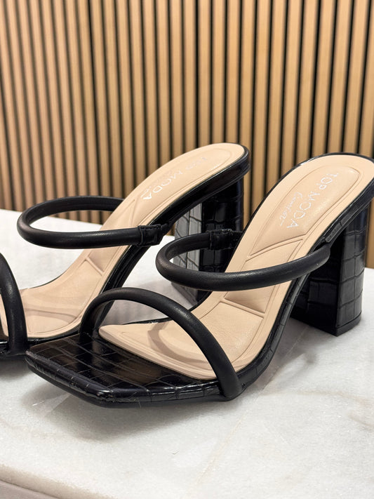 Croc Black Square Toe strappy Heel