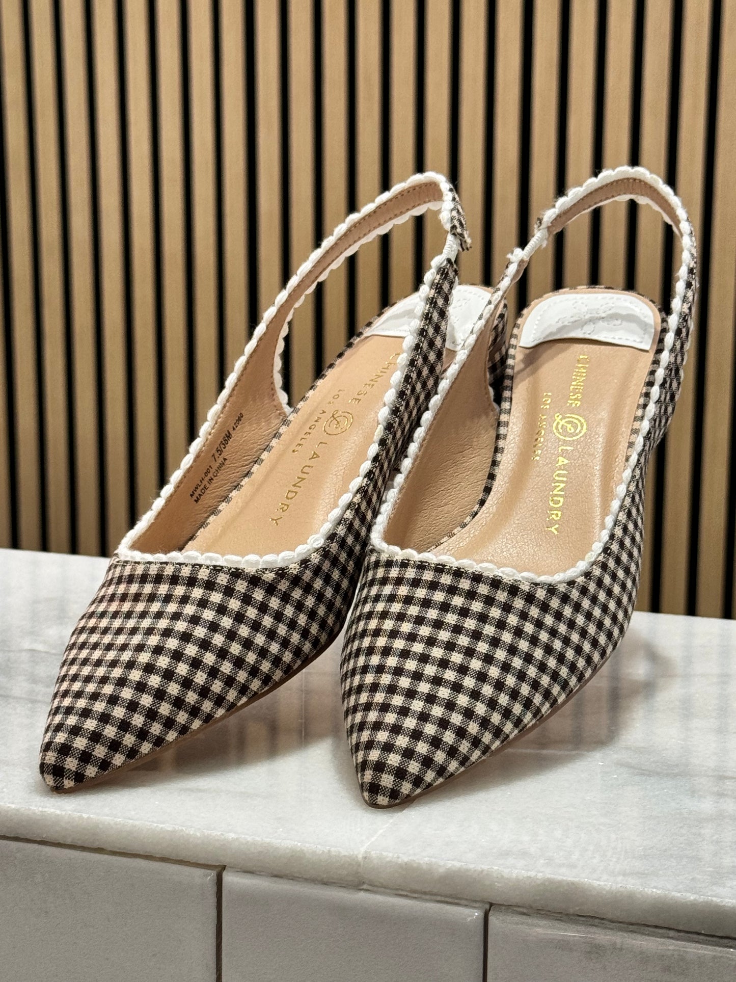 Women’s Checker flat pointed toe kitten heels 