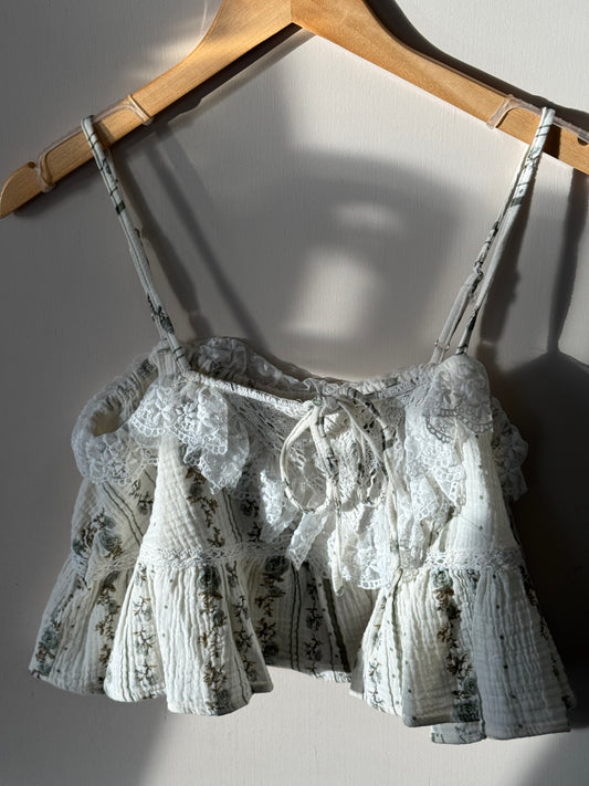 POL - Ruffled Floral Print Ribbon Tie Tank