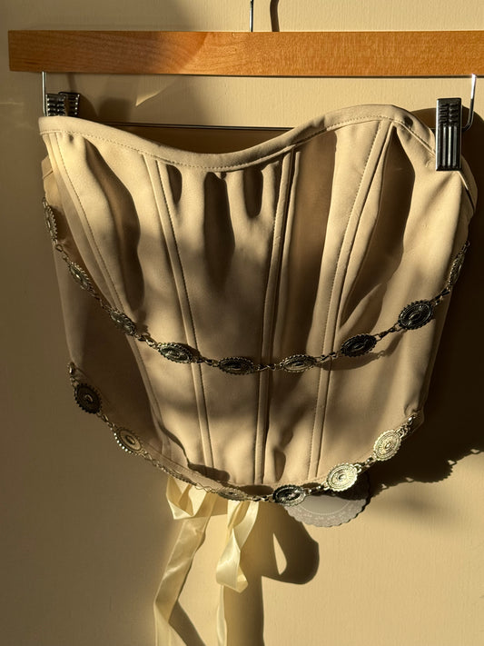 TicToc - Glendora Faux Leather Strapless Corset Top w/ Chain Detail