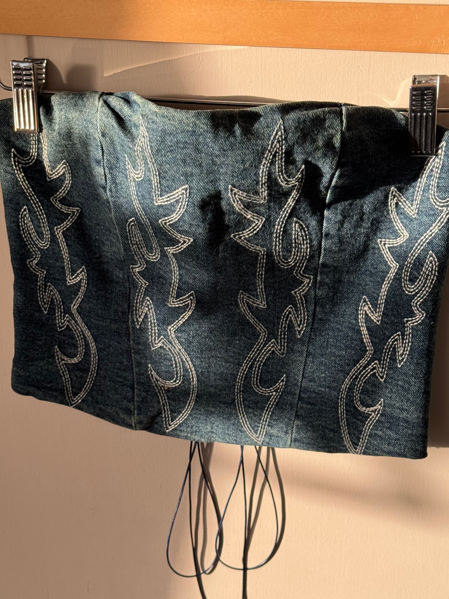 TicToc - Beckee Denim Embroidered Strapless Corset Top