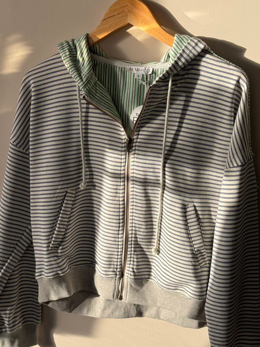 AEMI + CO - Blue/Green Striped Zip Hoodie