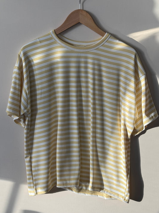 Le Lis - Butter/White Striped Round-neck Oversized Tee