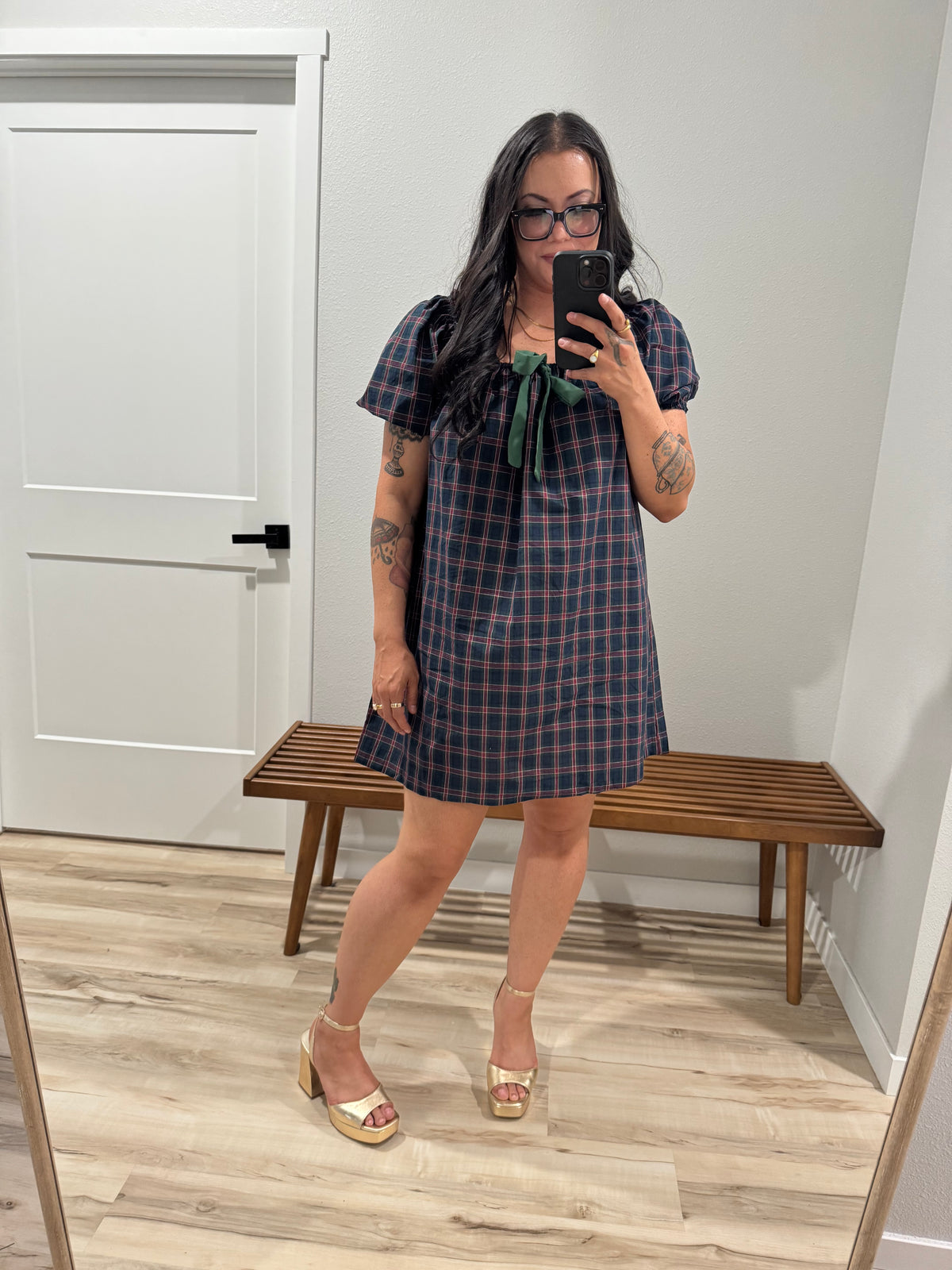 Good Girl List plaid babydoll dress