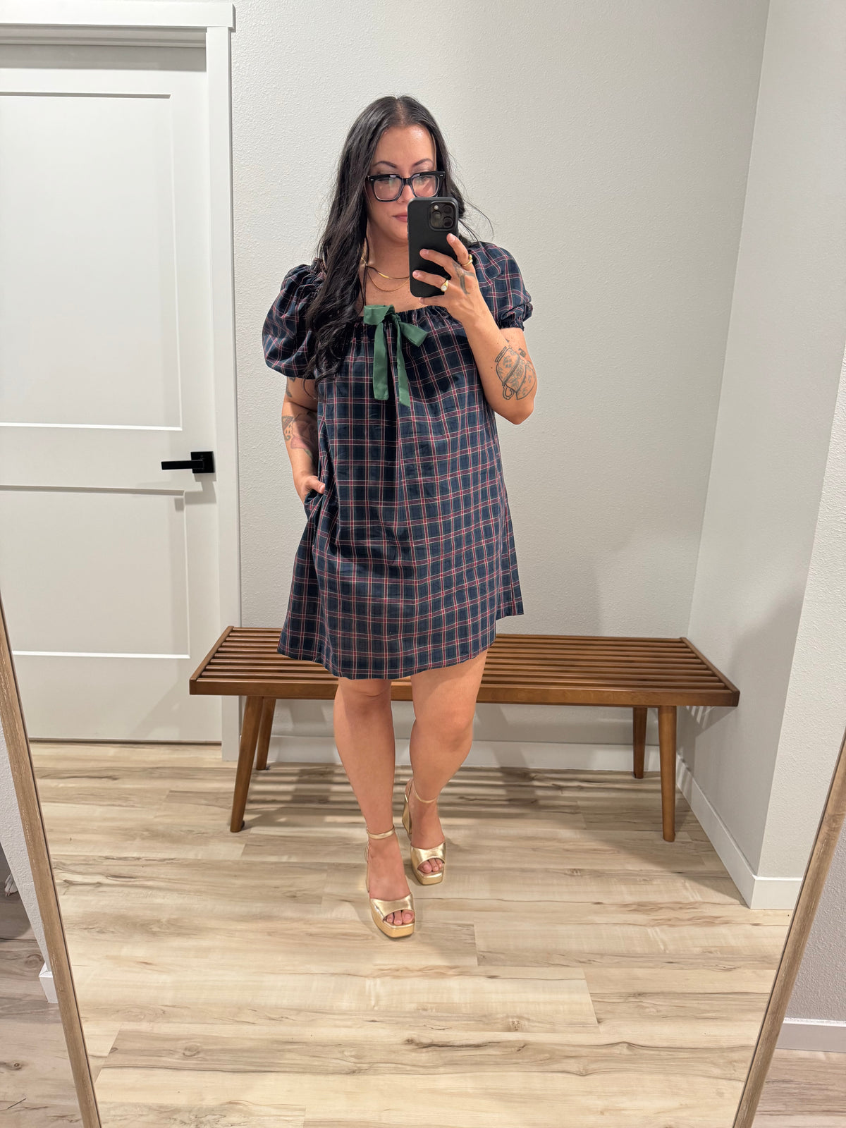 Good Girl List plaid babydoll dress