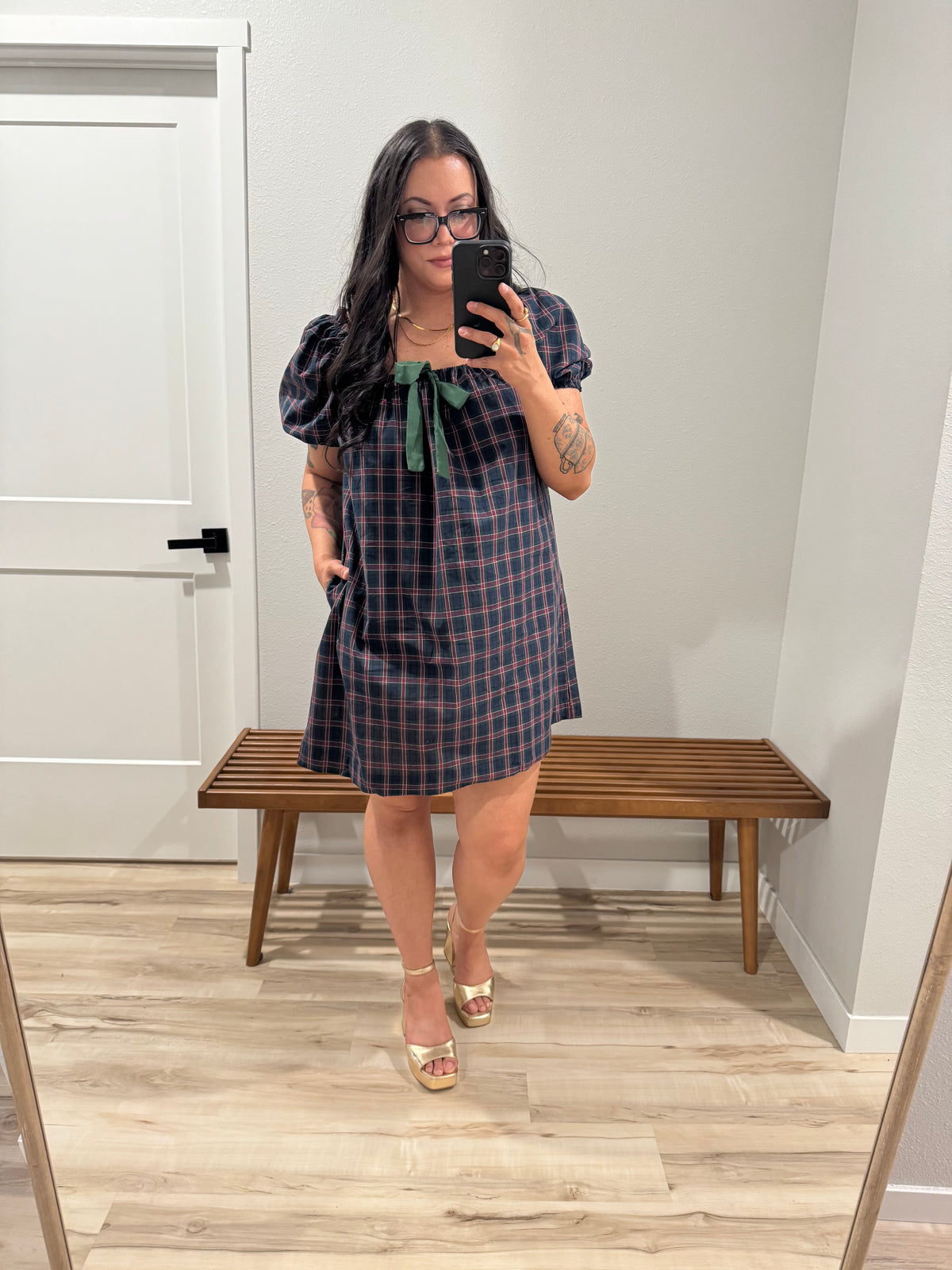 Good Girl List plaid babydoll dress