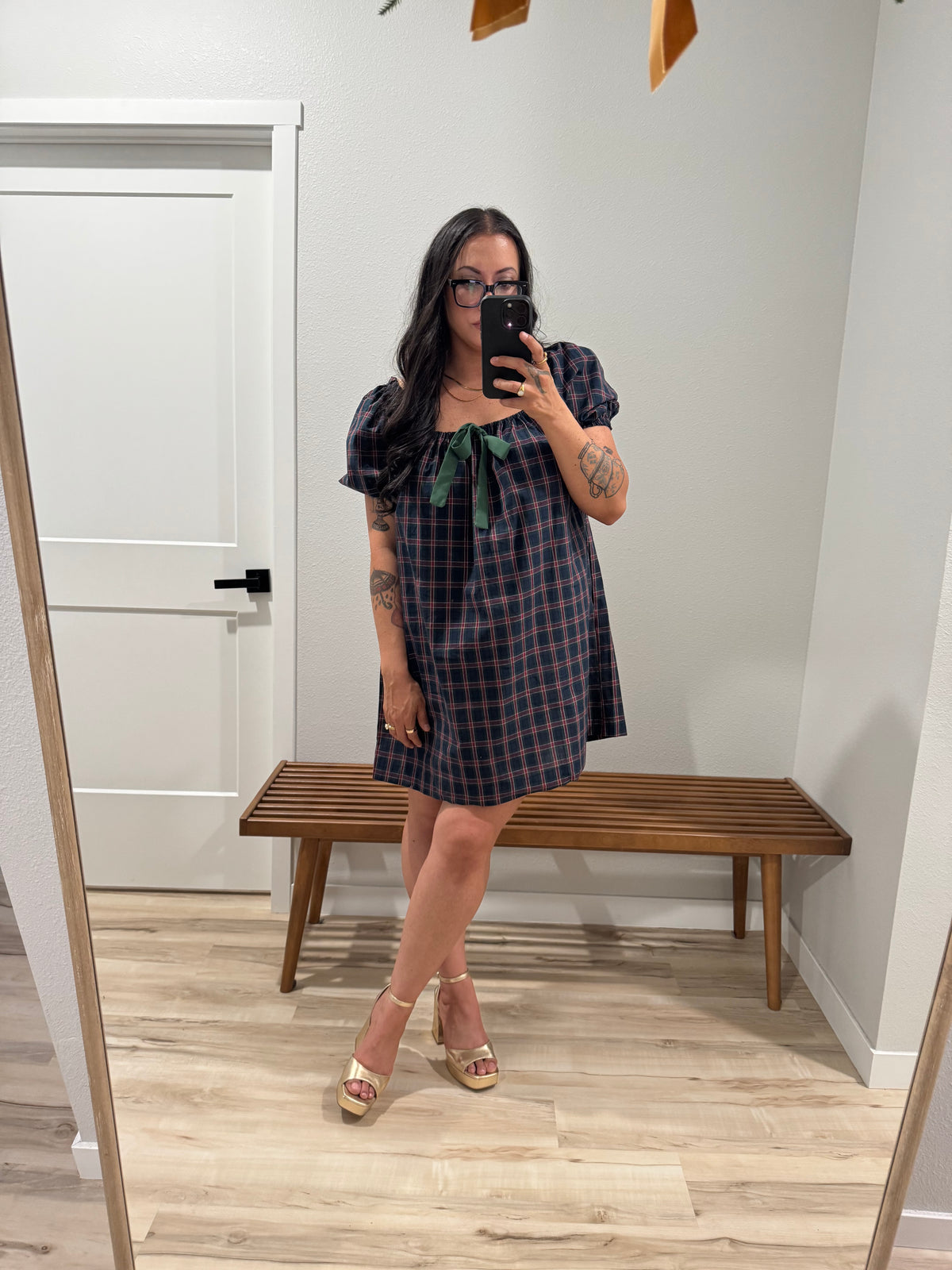Good Girl List plaid babydoll dress