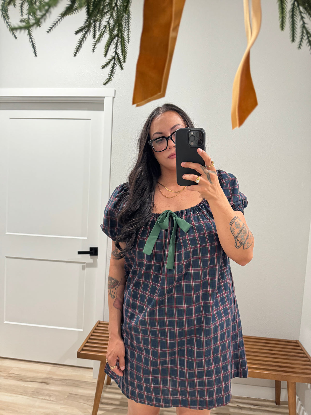 Good Girl List plaid babydoll dress
