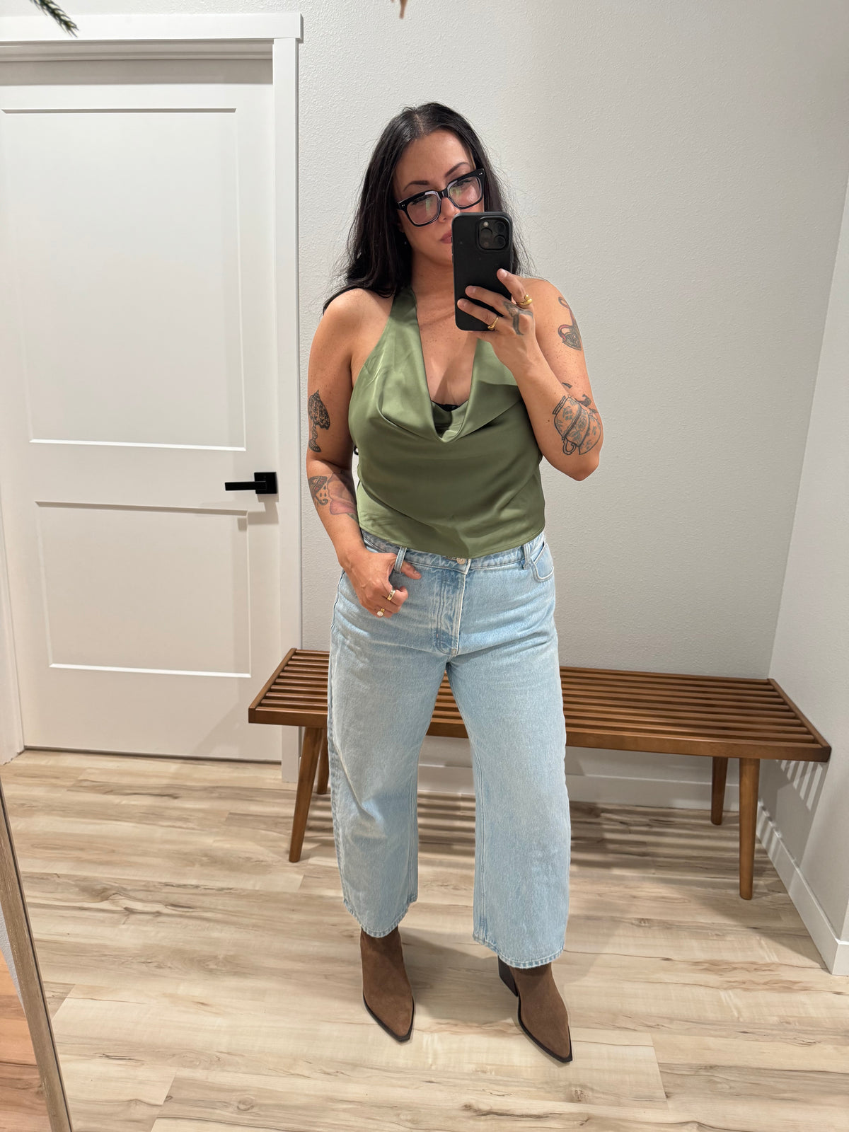 Let’s Go Out cowl neck backless top