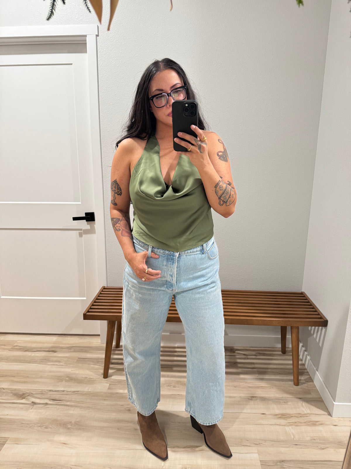 Let’s Go Out cowl neck backless top