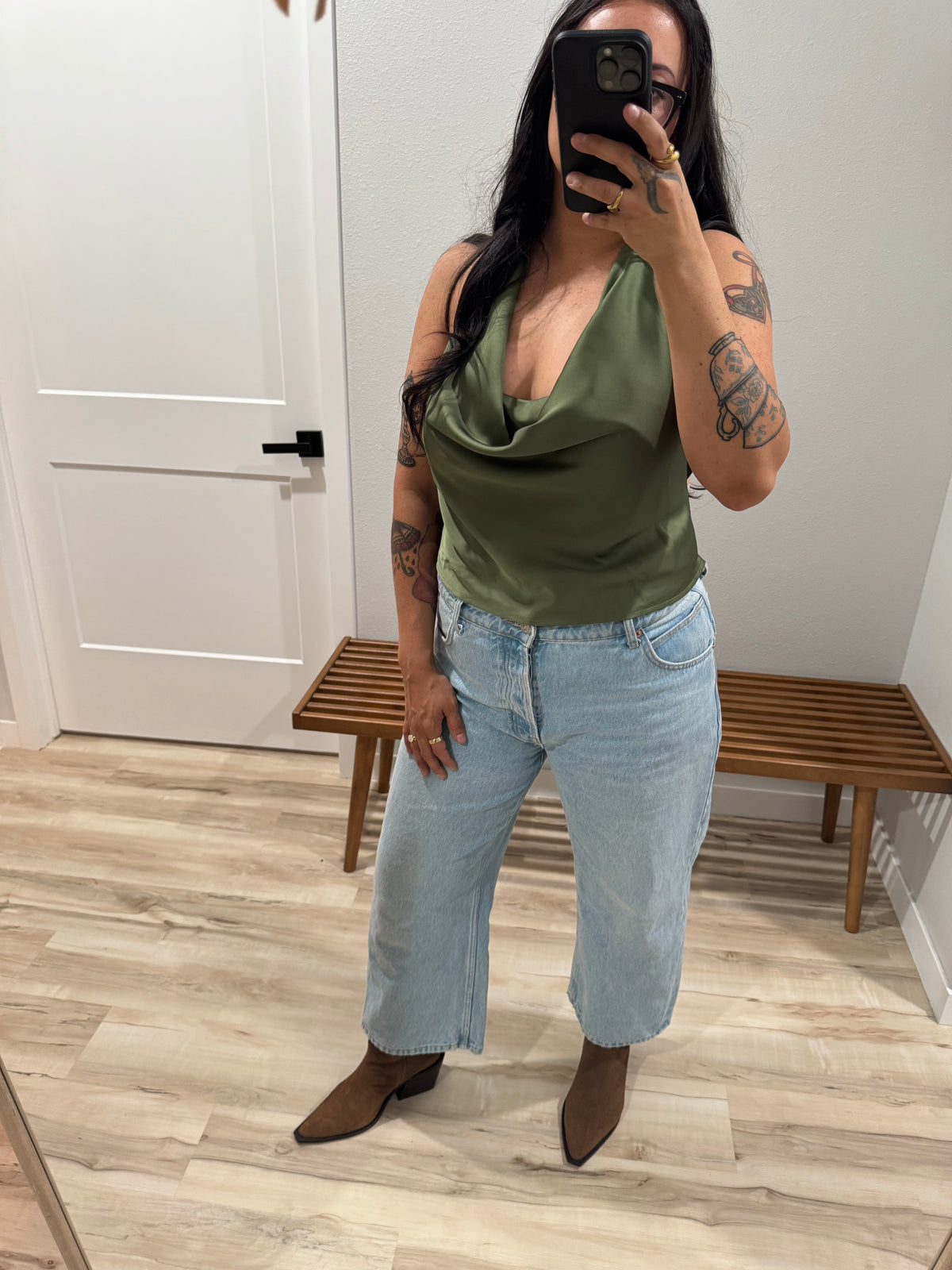 Let’s Go Out cowl neck backless top