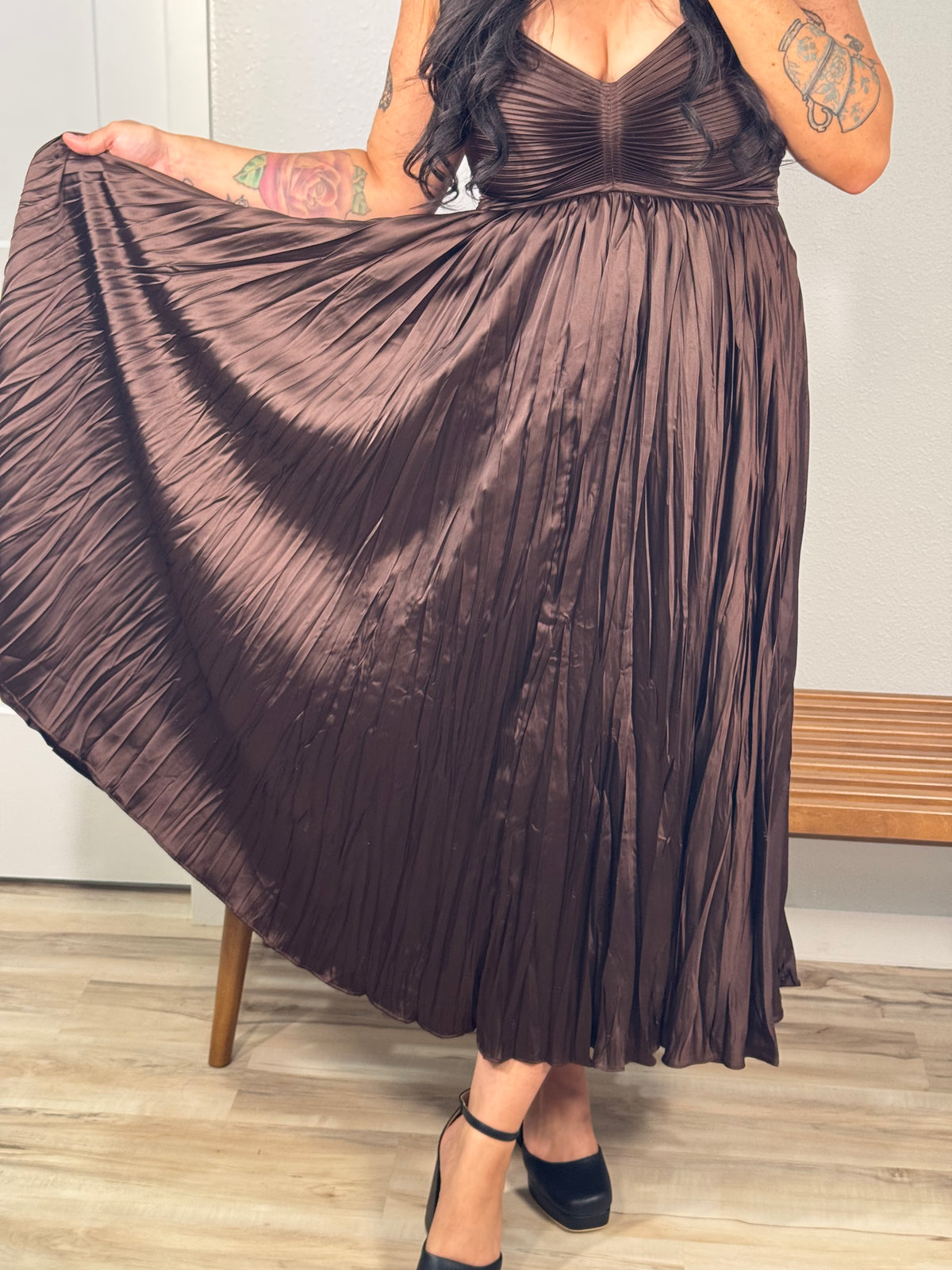 Catch The Bouquet crinkle pleated dress