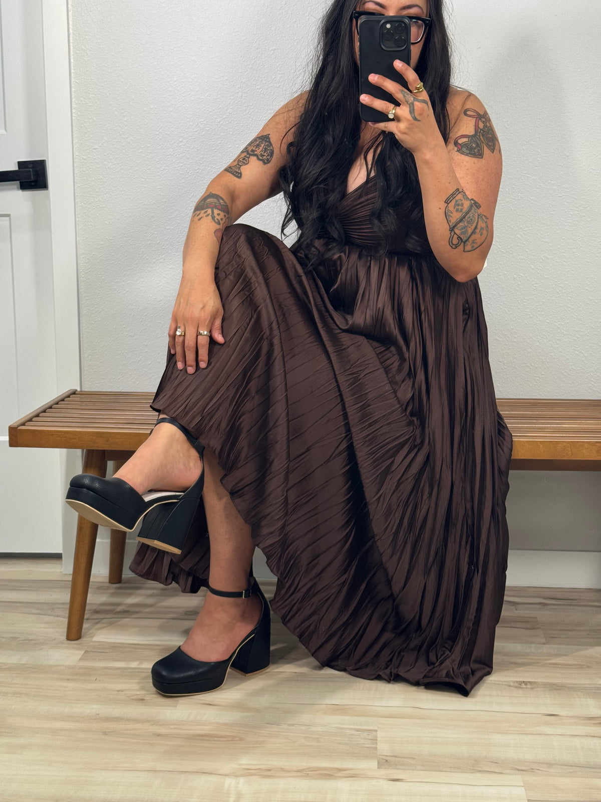 Catch The Bouquet crinkle pleated dress