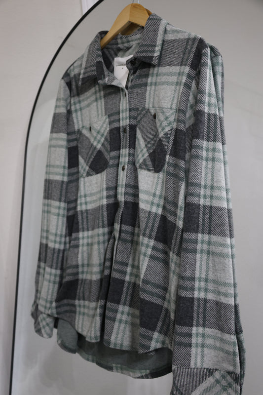 Panache Apparel Co. - Charcoal & Green Plaid Button Up