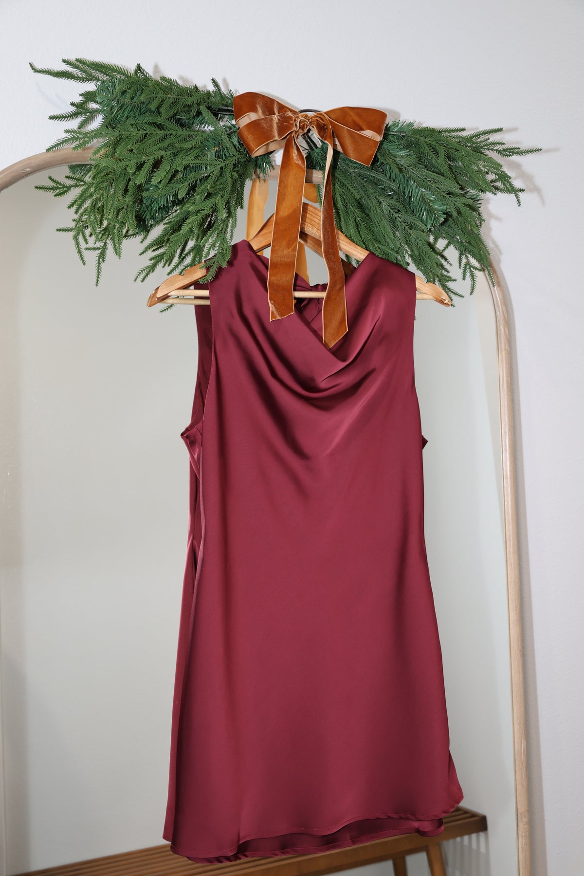 We Have Tonight cowl neck fitted tie back mini dress