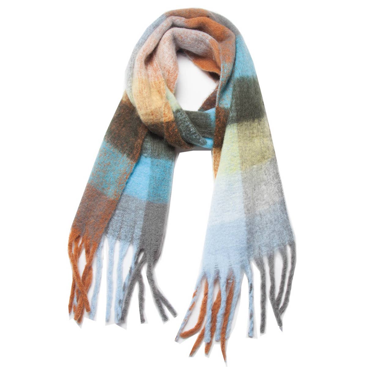 ACCITY - Chunky Plaid Mohair-Look Scarf with Fringes