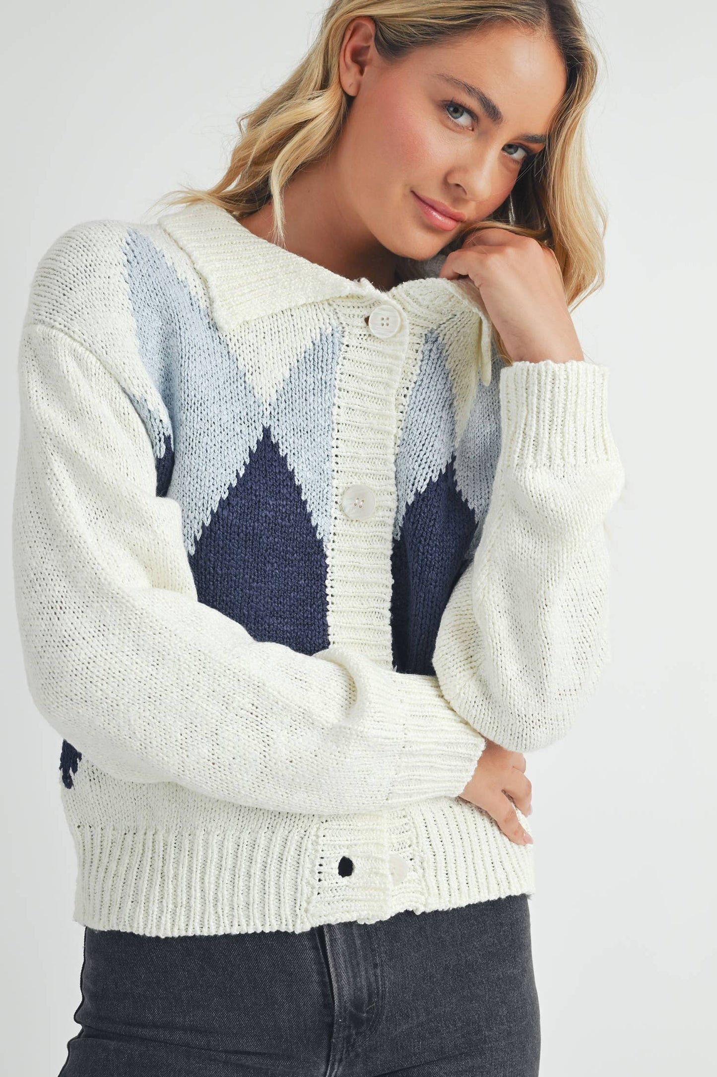 Endless Blu - Argyle Pattern Cardigan.