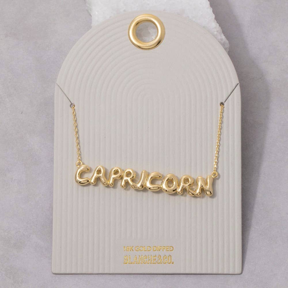 Fame Accessories - Gold Dipped Zodiac Bubble Letter Bar Necklace