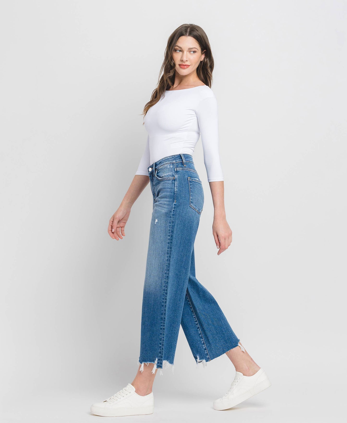 FLYING MONKEY - HIGH RISE CROP WIDE LEG JEANS