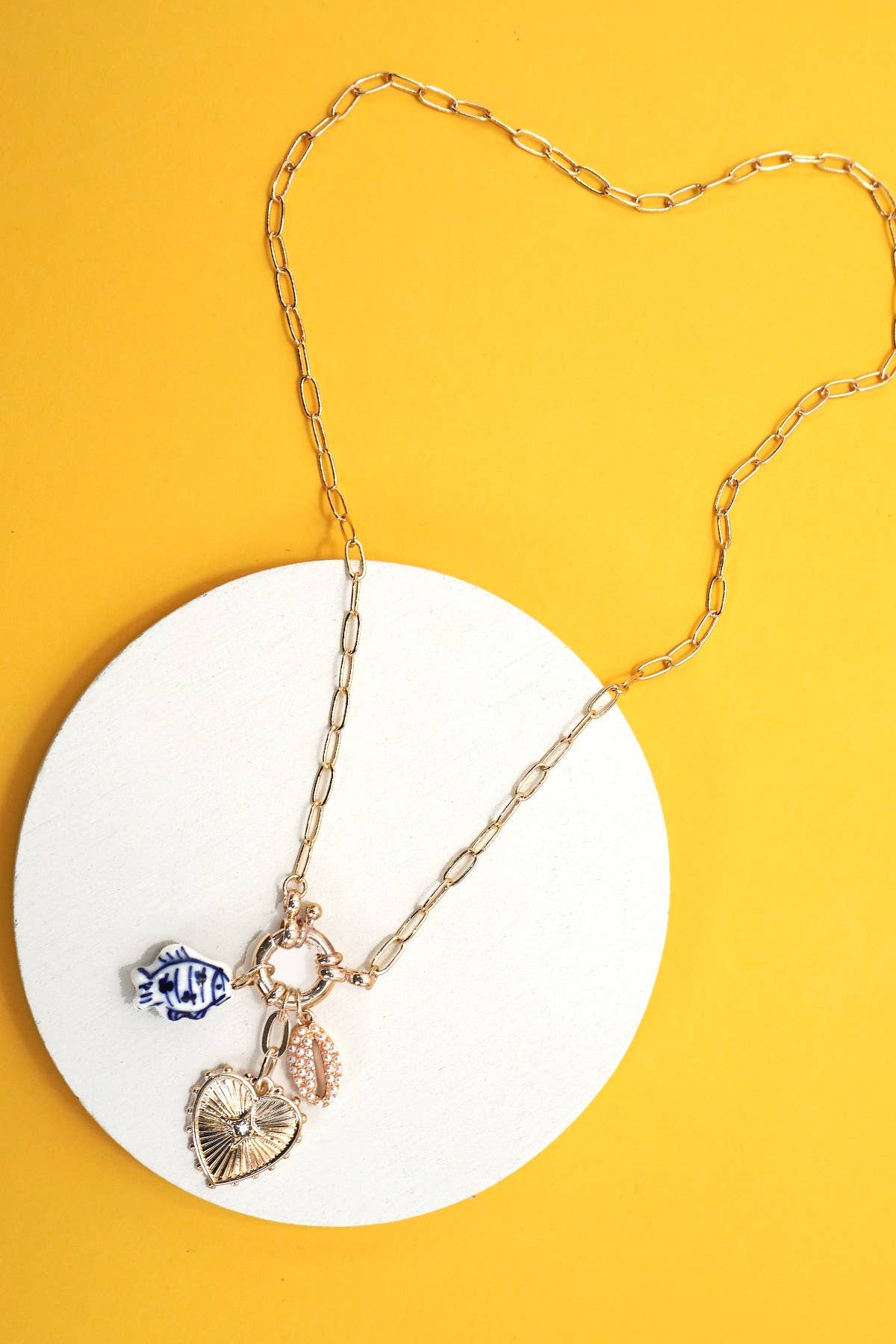 JOSSLYN by wall to wall - PORCELAIN TOILE FISH MULTI CHARM NECKLACE