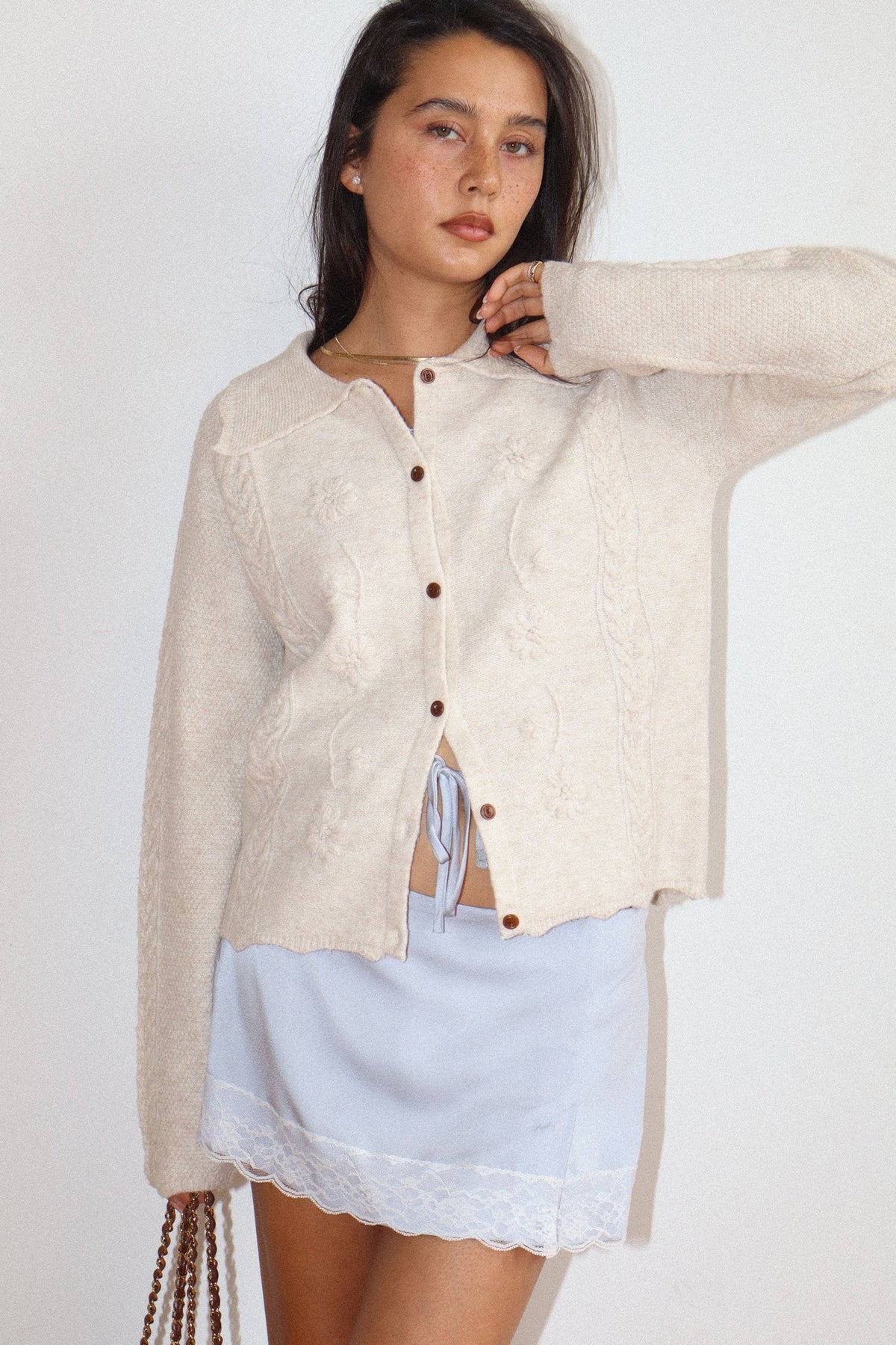 Bailey Rose - Floral Cable Knit Cardigan