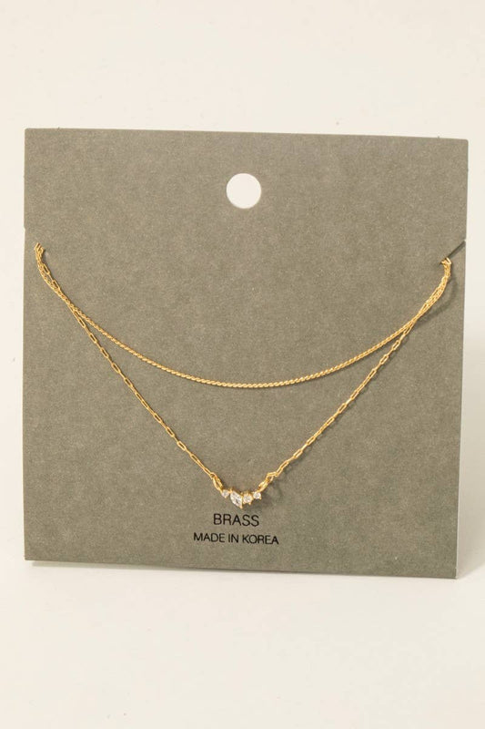 Fame Accessories - Mixed Cz Gems Layered Dainty Chain Necklace