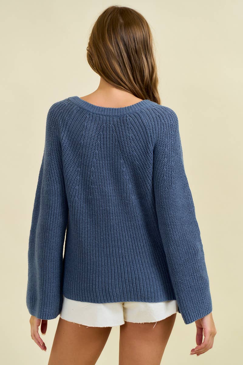 Doe and Rae - BLOUSON SLEEVE RBBED CARDIGAN W/ BUTTONS
