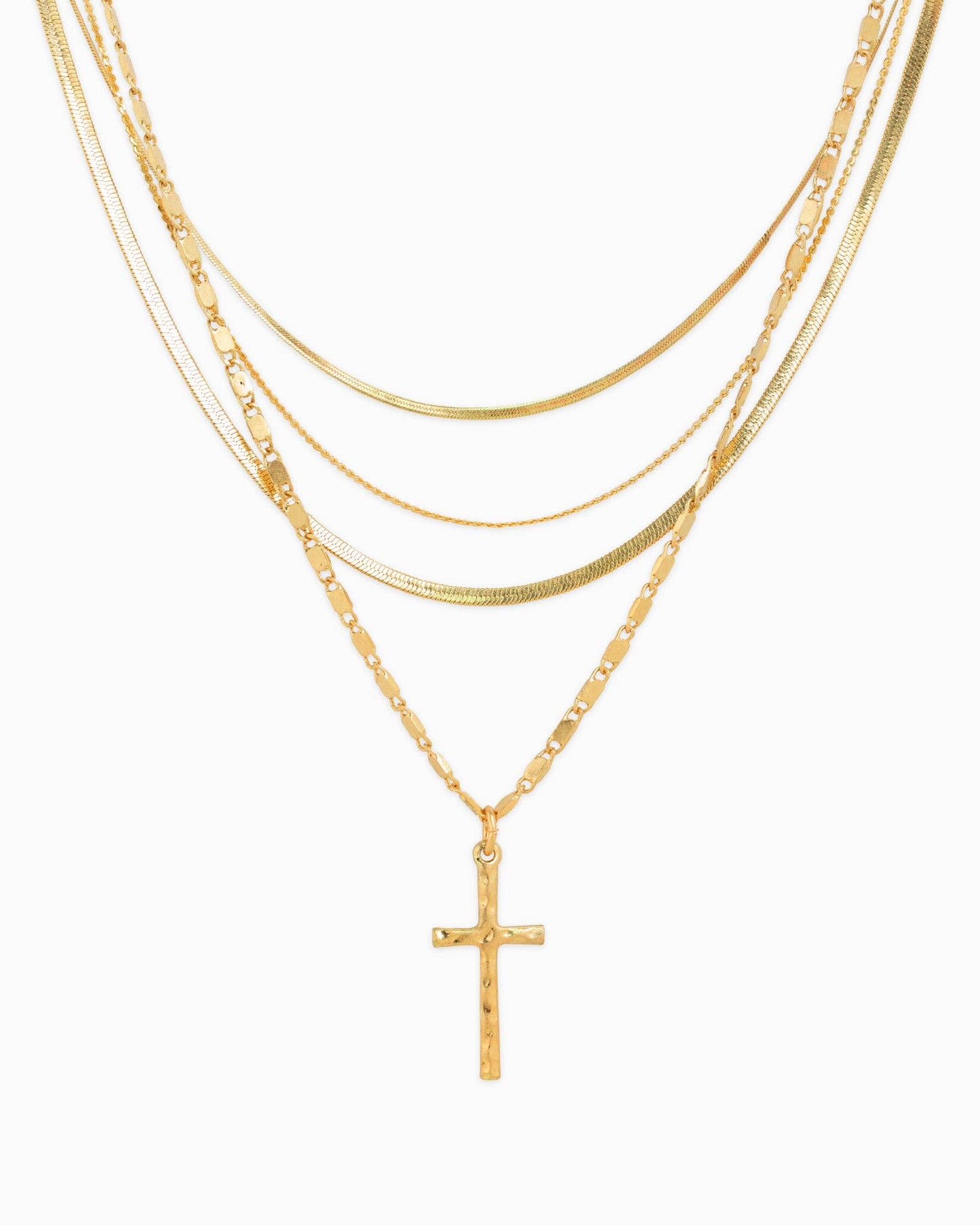 4 Layered Snake Chain Cross Necklace
