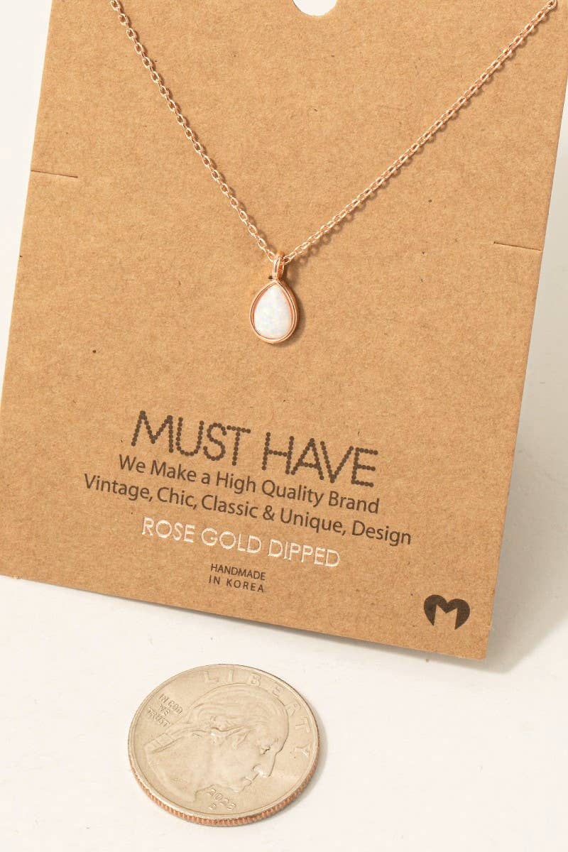 Fame Accessories - Gold Dipped Opal Tear Pendant Chain Necklace