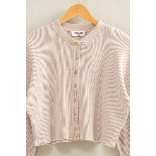 HYFVE - Waffle Long Sleeve Buttoned Crop Top