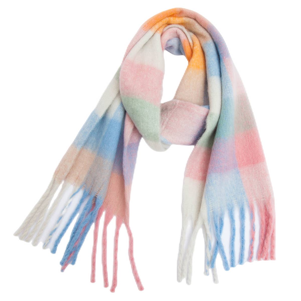 ACCITY - Chunky Plaid Mohair-Look Scarf with Fringes