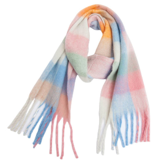 ACCITY - Chunky Plaid Mohair-Look Scarf with Fringes