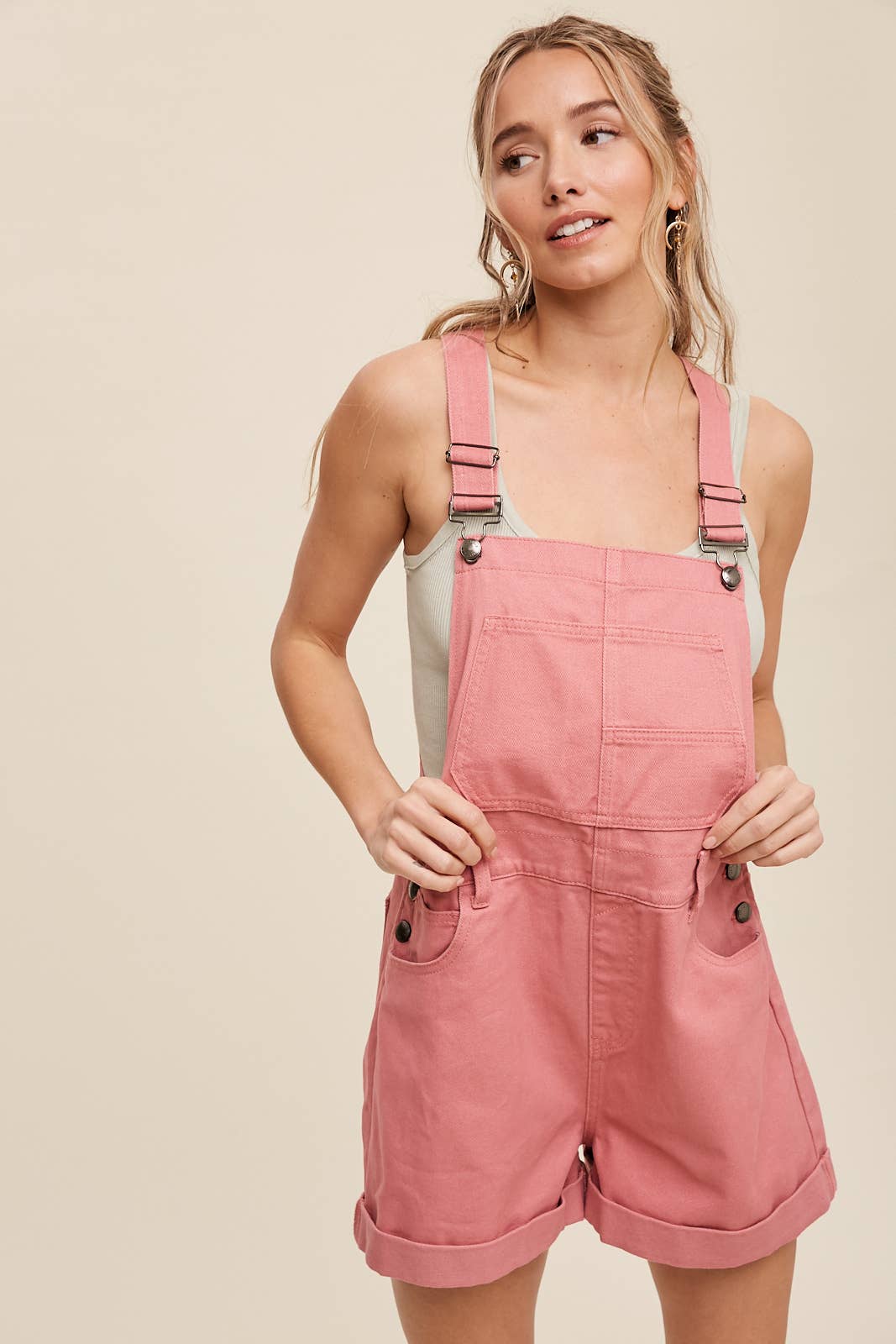 Listicle - Washed Cotton Twill Short Overalls