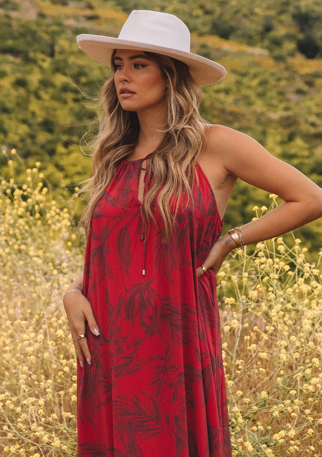 Lovestitch - Flowy Floral Tie Front Halter Maxi Dress