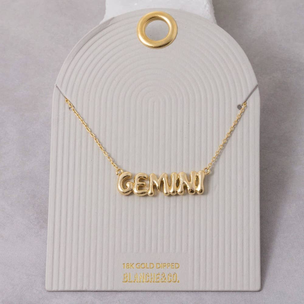 Fame Accessories - Gold Dipped Zodiac Bubble Letter Bar Necklace