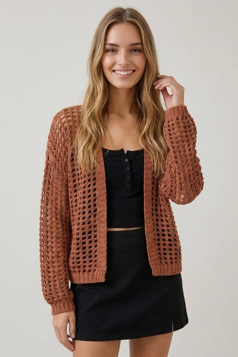 Doe and Rae - CROCHET FISHNET CROPPED OPEN CARDIGAN - 10685J