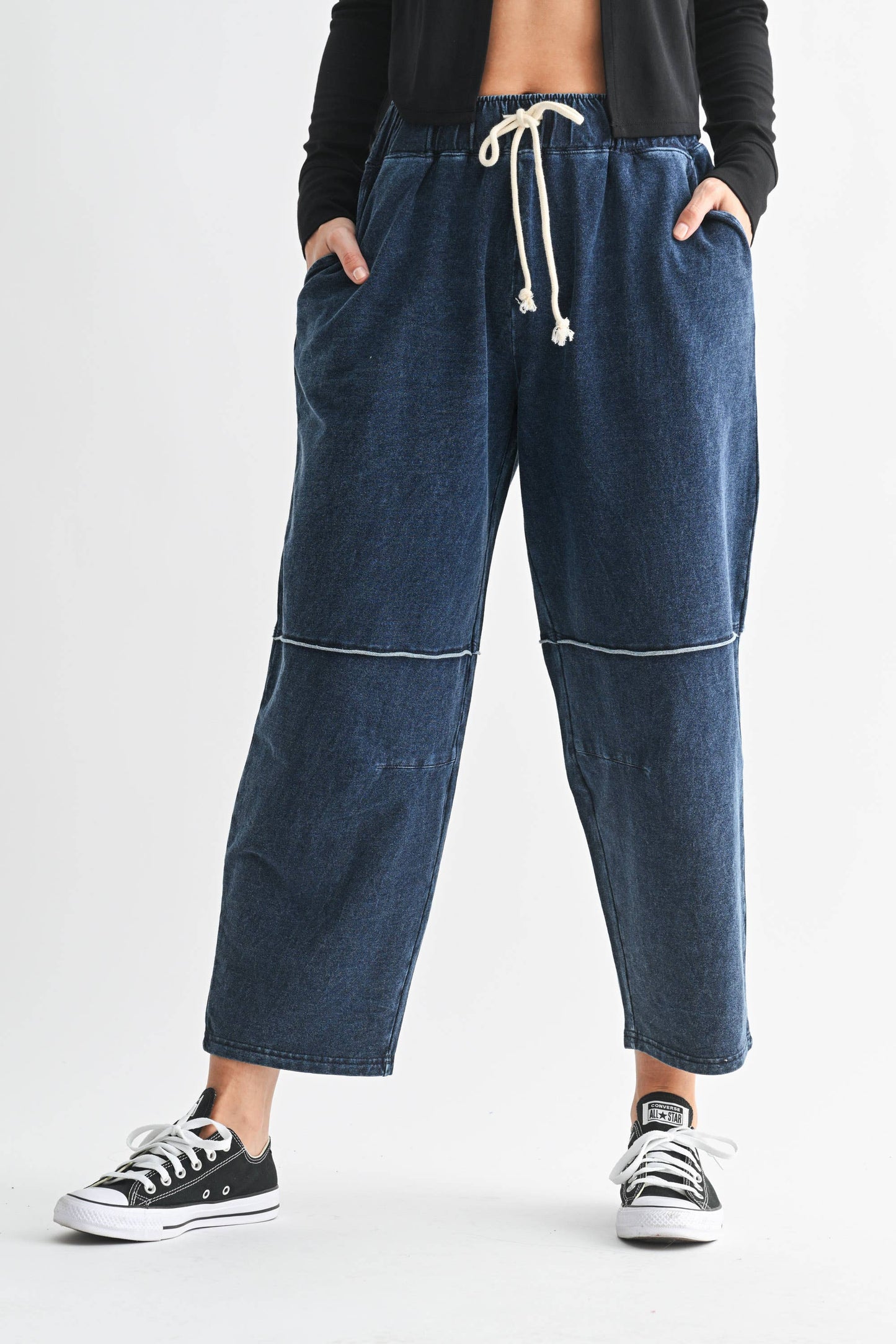 Mono B - Cotton Blend Mineral Wash Cropped Straight Leg Pants