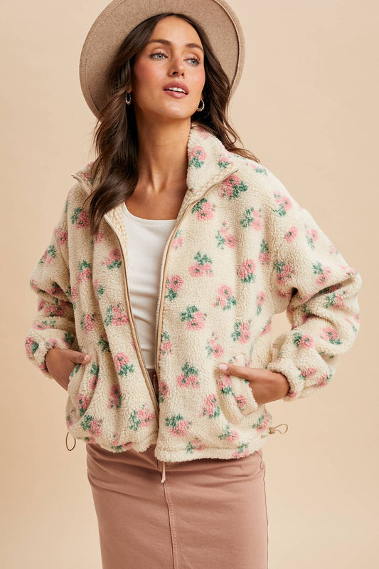 In Loom - FLORAL SHERPA ZIP UP JACKET