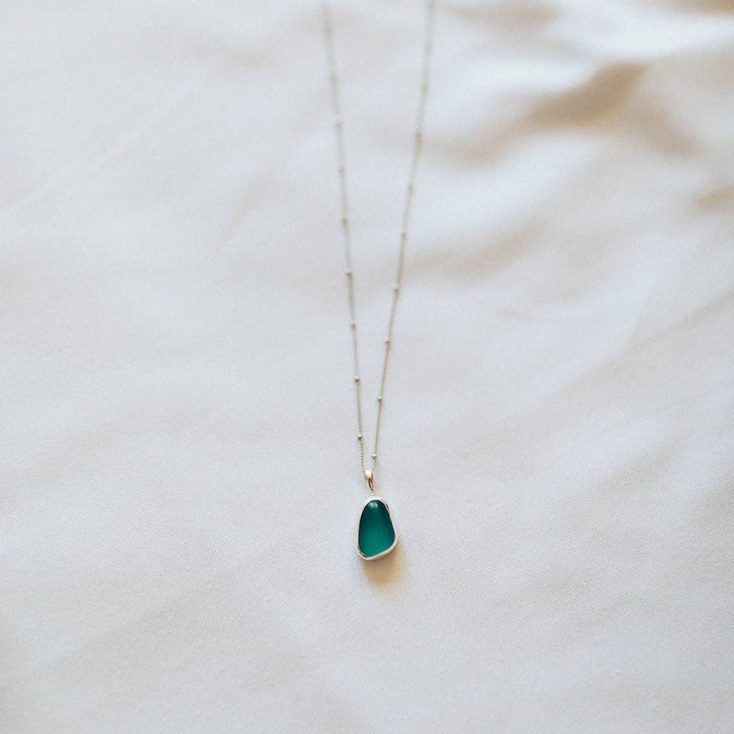 The Salty Gem - Green Sea Glass Necklace (Handmade)