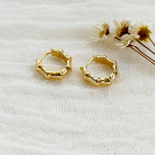 KARA | TOZER - Dainty Gold Bamboo Hoops