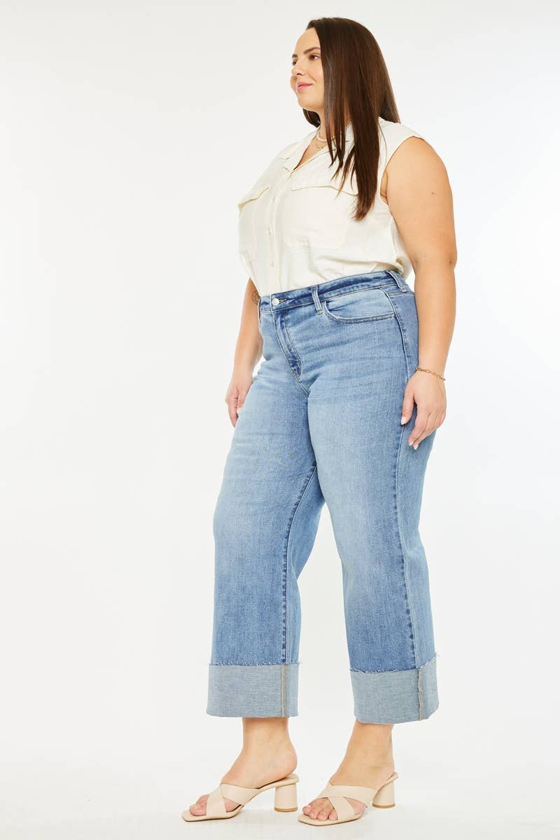 Kan Can USA - PLUS HIGH RISE CROP WIDE LEG JEANS