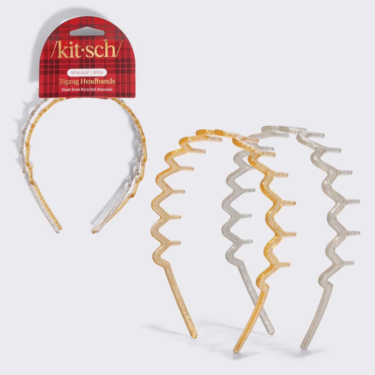 KITSCH - Recycled Plastic Zigzag Headbands 2pc Set - Gold & Silver