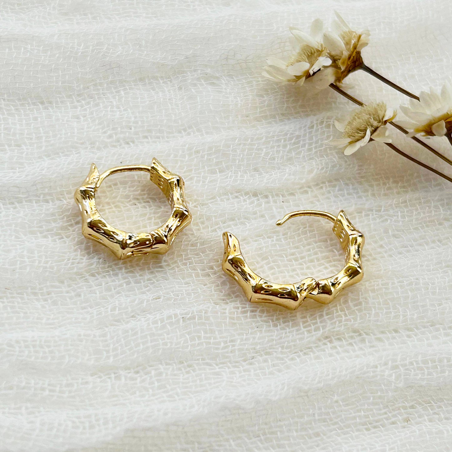 KARA | TOZER - Dainty Gold Bamboo Hoops