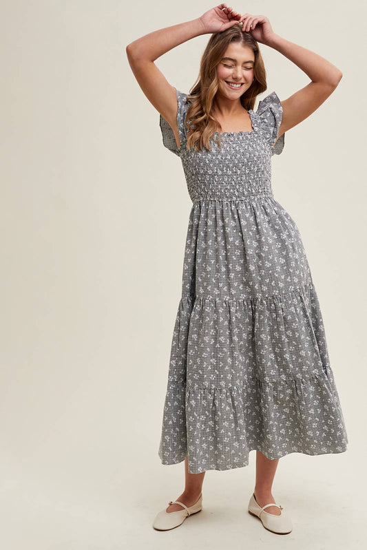 Wishlist Apparel - CHECKERED FLORAL MIDI DRESS